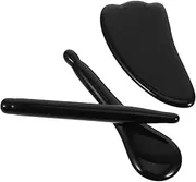 3pcs Facial Tools Set Natural Obsidian Skincare Tools for Relaxation Face Sculpting Deep Tissue Massage Includes Face Roller Scraping Board for Spa Use