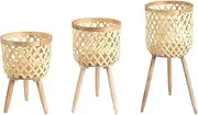 Flower Pot Stand - Bamboo Plant Stand, Plants Tall Decorative Stools | 8 to 12 Inches Bamboo Decorative Stools Planter Stand with Handwoven Bamboo Basket, Round Plant Basket Holder for Indoor Plants