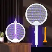 Electric Fly Swatter Racket Type-C Rechargeable Bug Zapper Racket 3 in 1 Foldable Mosquito Zapper with Mosquito Lure lamp Beads 1200mAh Battery and Brush for Indoor Outdoor SH0062 (White)