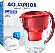 AQUAPHOR Water Filter Jug Amethyst Red 1 X MAXFOR+ Filter Included I Capacity 2.8l I Fits in The Fridge Door I Reduces Limescale Chlorine & Microplastics
