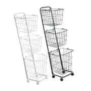 3 Tier Storage Cart with Wheels Laundry Clothes Basket for Laundry Bathrooom