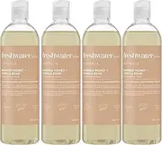 Freshwater Farm Australia Naturally Derived Shower Gel Body Wash - Manuka Honey + Vanilla Bean - Paraben, Phthlate Free, Soothing - Natural Body Wash for Women/Men- 500ml x 4 pack