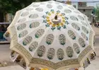 Yellow & Green Floral Block Print Garden Umbrella Outdoor Patio Sun Shade Decor