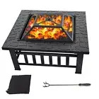 32" Square Wood Burning Fire Pit/Brazier/Stove Firepit.Yard/Garden/BBQ/Grill