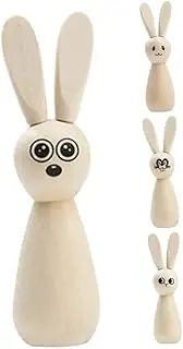 4pcs Rabbit Ornament Bunny Figurine Animal Wood Crafts Unfinished Rabbit Dolls Craft Unfinished Wood Bunny Blank Bunny Unfinished Wood Blank Peg Dolls Wooden