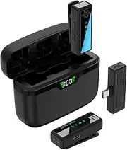 Tihebeyan Wireless Lavalier Microphone 2.4G Noise Reduction Phone Mic Battery with Charging Case for Computers DSLR Camera Phone Live Vlog Streaming (Black)