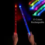 13 Color Glow LED Drum Stick Rechargeable 5A Luminous Stage Drum Stick w/ Swith