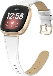 [EDIMENS] Leather Bands Compatible for Fitbit Versa 3 / Fitbit Sense for Women Men, Genuine Leather Bands Replacement Wristbands Straps Compatible with Versa 3 / Sense