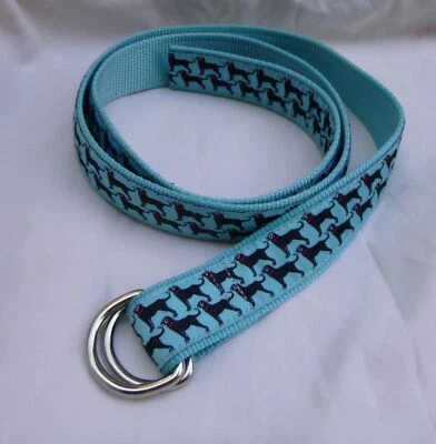Dog Pattern Canvas web Ribbon Belt 45" long blue Brown