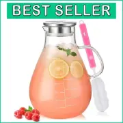 Large Capacity Pink Glass Pitcher with Snug Lid & Integrated Handle - 105.6oz
