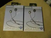 Magnavox Air Rich Bass Earbuds with Microphone Black Silver TWO PACK