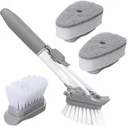 RODISHOMM Fillable Dish Brush with Soap Dispenser, Kitchen Scrub Brush with 4 Replacement Heads, Multipurpose Cleaning Brush for Pots, Pans, and Sink