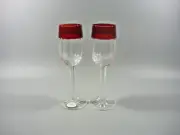 AJKA RUBY RED CASED CUT TO CLEAR LEAD CRYSTAL CORDIAL GLASS SET OF 2 (P217)