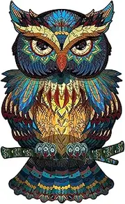Wooden Puzzles for Adults,Wooden Animals Shaped Puzzles,Unique Shaped Jigsaw Puzzles,Magic Wooden Jigsaw Puzzles, Wood Puzzles Adult, Unique Puzzles (Small -9.25”x6.3”, Noble Owl-B)