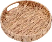 Coffee Table Tray round Ottoman Tray Woven Serving Trays with Handles,Water Hyac