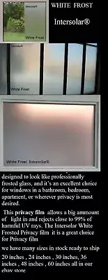 Privacy Frosted Home Bedroom Bathroom Glass Window Film 40 inch x 3' ft white