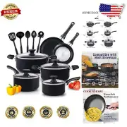 Versatile 15-Piece Nonstick Cookware Set with Glass Lids, Ergonomic Handles