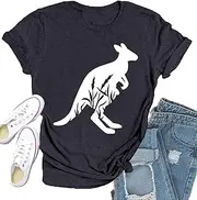 [Qskall] Australia Shirt for Women Aussie Kangaroo Print T-Shirts Australian Native Themed Tee Tops