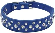 Personalized Rhinestone Leather Bling Crystal Pet Dog Cat Collars for Medium Large Breeds (Dark Blue, M)