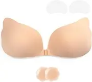[BTkviseQat] Adhesive Bra Push Up, Strapless Bra, Invisible Bra Backless, Reusable Bra Without Straps, Skin-Friendly Silicone Push Up Bra, Strapless, for EEL Backless Clothing, Beige, A