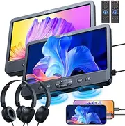 [GOnavidio] 10.1'' Dual Car DVD Players with HDMI Input, 2 Headphones, Support Last Memory, Region Free, AV in & AV Out, USB/TF Card, Play a Same or Two Different Movies (2 X DVD Player)