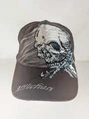 Affliction SnapBack Cap Hat Men’s White Skulls Brown Embroidered Y2K Vintage