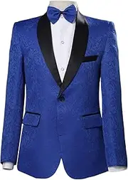 [Maiyifu-GJ] Men's Floral Tuxedo Suit Jacket Shawl Lapel Jacquard Party Blazer Stylish Slim Fit Wedding Prom Tux Jackets