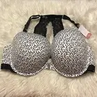 Cacique 50DD Bra White Black Boost Plunge Underwire Front Closure Lace Back NEW