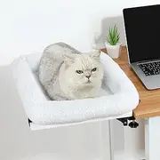 Cat Desk Bed-The Ideal Cat Bed for Your Desk Space，Cat Hammock 90° Foldable Space Saving Design for Cats to Rest–Creates The Perfect Cozy Resting Place for Cats up to 44 Lbs(White)