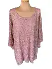 Brittany Black Women’s Mauve Pink Lace Sequined Tunic Size 1X Top 3/4 Sleeve
