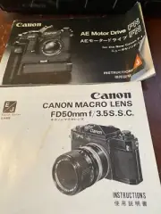 Canon Macro Lens FD50mmf & Canon AE Motor Drive FN Japanese Instruction Manuals