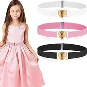 [UILYNIU] 4 Pieces Elastic Waist Belts for Girls, Adjustable Stretch Belts with Heart Buckle for Kids, Fashion Quick Release Metal Buckle Woven Waistband for Jeans Pants Dress