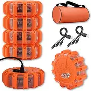 USB Rechargeable LED Road Flares Emergency Lights-Roadside Warning Car Safety Beacon Flashing Disc Flare Kit with Magnetic Base for Vehicles & Boat | 6 Pack