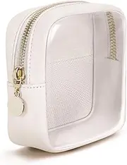 Wandering Nature Clear Makeup Bag for Purse Mini Make up Cute Cosmetic Bag Pouch for Women with Slip-in Pockets Travel Toiletry Essentials Eco Vegan Leather Organizer Bags(Patent Pending), Beige,