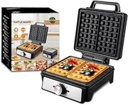Fayelong Waffle Maker 1600W,Non-Stick Belgian Waffle Iron with Quick Heat-Up, Easy Clean,Perfect for Breakfast,Sandwiches,Snacks,Burgers, Steaks and more