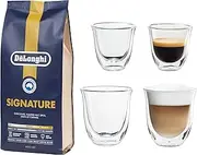 De'Longhi Essential Barista Kit Bundle for Automatic Coffee Machines and Manual Pump Espresso Makers, Includes 500g Bag of Signature Coffee Beans and Set of 2 Double Wall Cappuccino Glasses