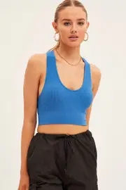 Blue Seamless Crop Top Bralette - Size L, Women's Lingerie