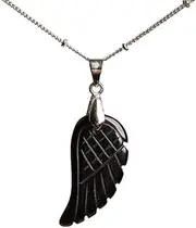[HXSCOO] Women Choker Necklace Jewelry Natural Labradorite Turquoises Quartz Crystal Stone Angel Wings Pendant Necklace