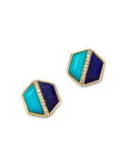 Bloomingdale's Fine Collection Lapis Lazuli, Turquoise & Diamond Stud Earrings in 14K Yellow Gold