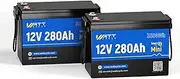 WattCycle 12V 280Ah LiFePO4 Battery, Bluetooth, 200A BMS, Mini Size, for RV and Solar Storage, 2 Pack