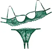 [Lilosy] Sexy Underwire Floral Lace Sheer Lingerie Set for Women See Through Bra and Panty 2 Piece