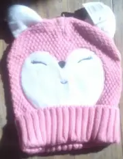 Pink Fox Beanie Knit Hat - Girls -NWT