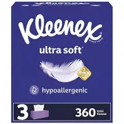 Kleenex Ultra Soft Facial Tissues 3 Flat Boxes 120 Tissues per Box 3-Ply 360 ...