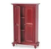 Odoria Dollhouse Closet Miniature Wardrobe: 1/12 Scale Dressing Organizer for Bedroom Vintage - Mini Storage Cabinet Antique for 6 inch Dolls - Tiny Unfinished Furniture Wood Red