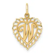 14K Yellow Gold Heart Letter W Charm