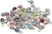 [Eigell] 50 Pieces Colorful Beads Charms with Loop Wire and Rondelle Rhinestone Beads Pendant Connectors for Jewelry Making Necklace Earring