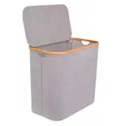 Grey Bamboo and Canvas Hamper with Cut Out Handles