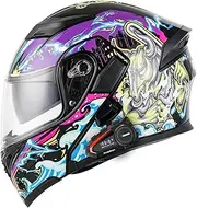 Bluetooth Flip Front Motorcycle Helmet Modular Flip Full Face Helmet,DOT/ECE Approved, Built in Dual Visors,Large Rear Wing,Suitable for All Seasons