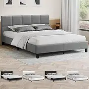 ALFORDSON Bed Frame Base King Size, Bed Platform Foundation with Linen Fabric Upholstered Tufted Headboard for Mattress Topper, Platt Fabric Grey