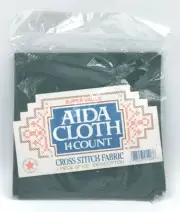 Super Value AIDA Cloth Counted Cross Stitch Fabric 14ct Dark Green 12"x12" NOS